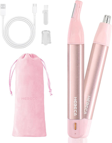 HEBECA Tondeuse Nez Oreilles Homme Femme - 2 en 1 Tondeuses Visage Rechargeable - Rasoir Nez Oreilles Sourcil Electrique Etanche Sans Douleur(Rose)