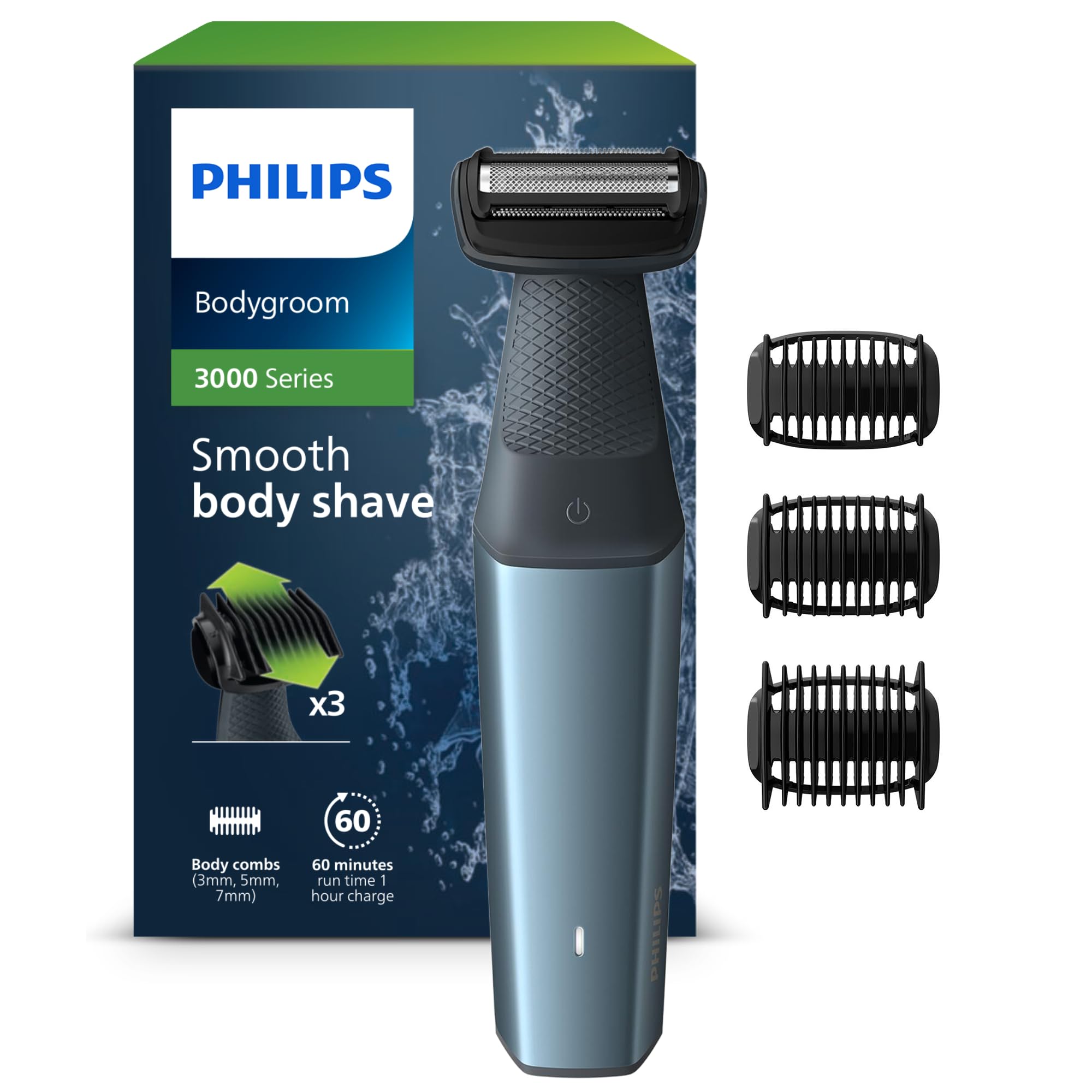 Philips Bodygroom Series 3000 - tondeuse corps et entrejambe étanche, rasage de près confortable, pour toutes les zones du corps, 50 min. Autonomie, modèle BG3017/01