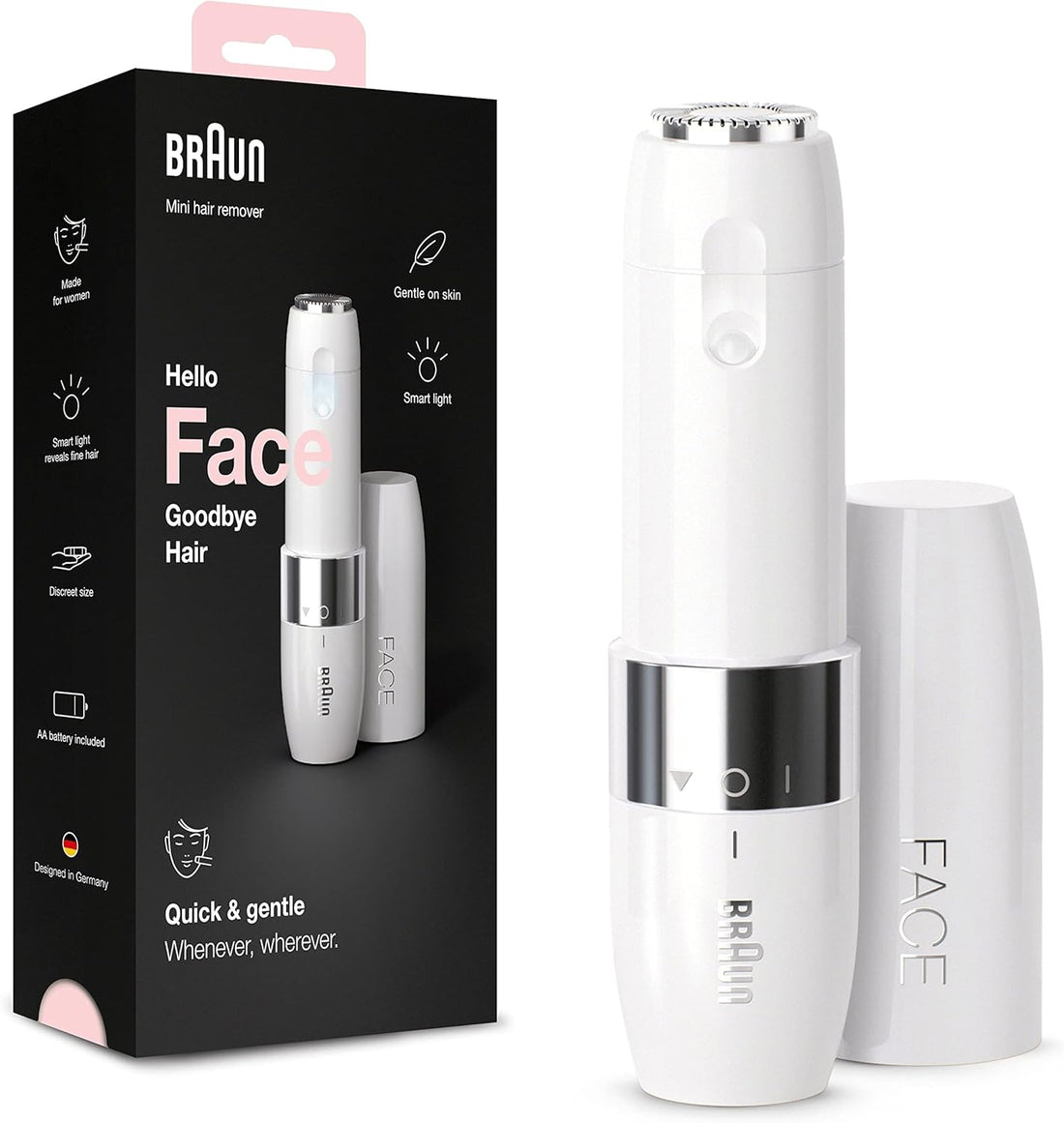Braun Rasoir Visage Électrique Pour Femme Face Mini FS1000 Blanc, Rapide Et Doux, Pour Les Lèvres Supérieures, Menton Et Joues, Pour Une Application Du Maquillage Plus Facile, Portable