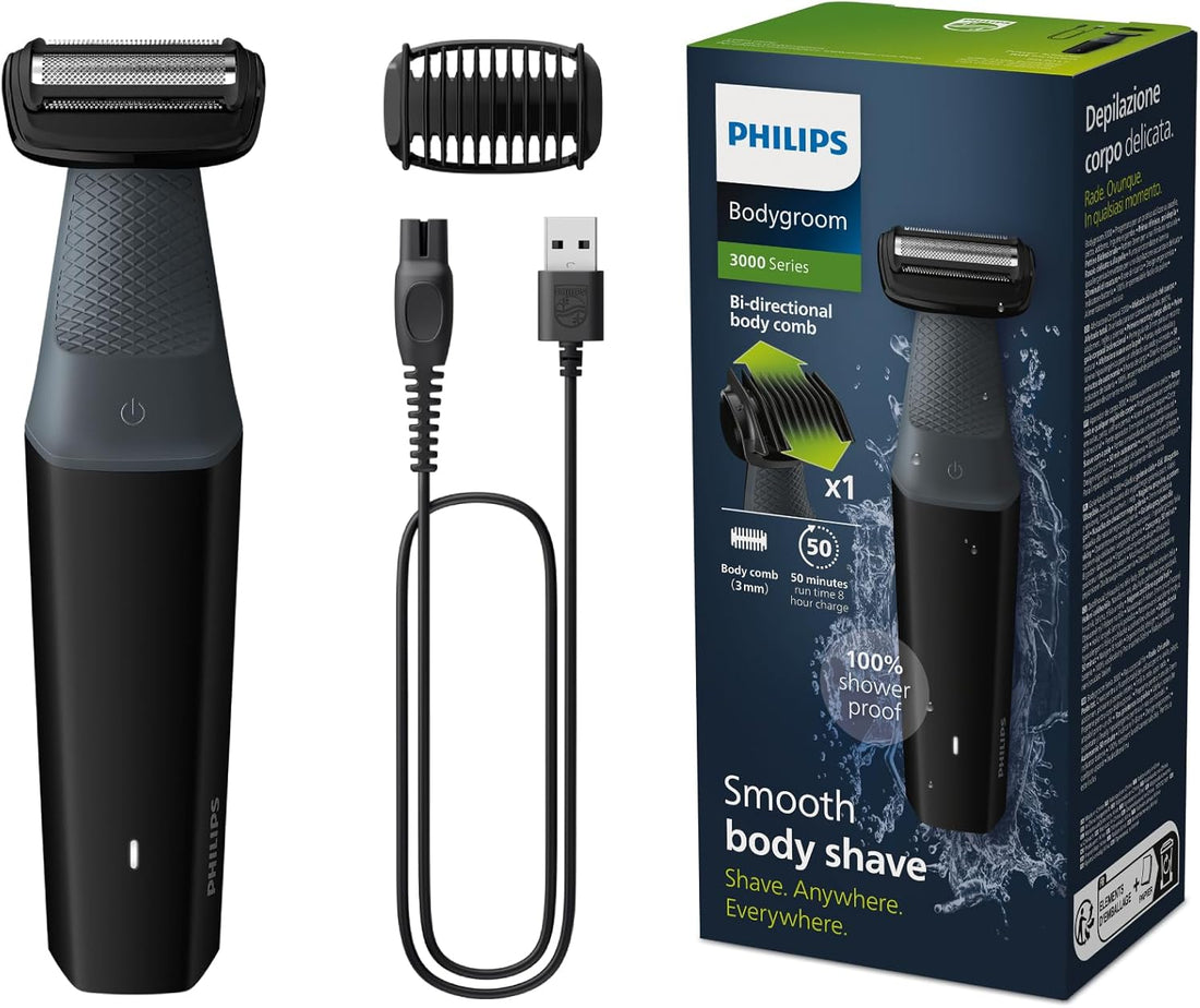 Philips Bodygroom Series 3000 - tondeuse corps et entrejambe étanche, rasage de près confortable, pour toutes les zones du corps, 50 min. Autonomie, modèle BG3017/01
