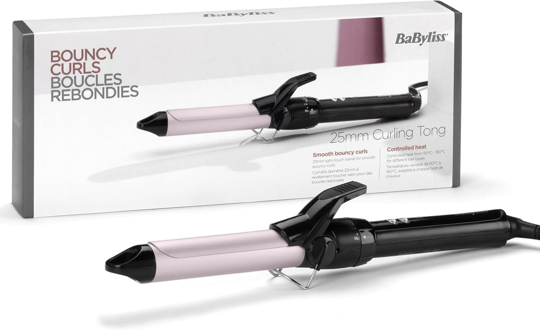 BaByliss Boucleur à pince 25 mm Curling Tong - Cylindre à revêtement ultra-doux Sublim' Touch, 10 réglages de température, Boucleur professionnel avec support de sécurité intégré, Noir et rose, C325E