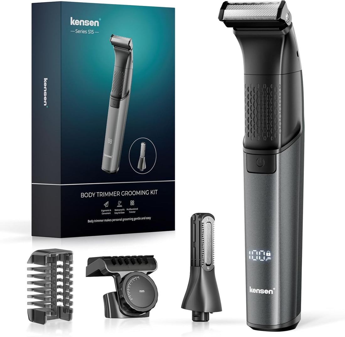 Kensen Tondeuse Corps Homme Tondeuse Intime Homme Autonomie de 100 mins Rasoir Electriques Corps Type-C Rasoir Intime Étanche Wet & Dry avec Peigne Limite pour Membres& Tronc& Sous La Ceinture